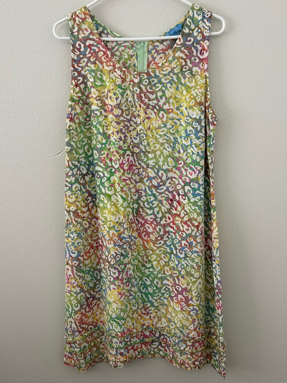 Blue Ginger Rainbow Leopard Animal Print Shift Dress Women’s M Ruffle Sleeveless